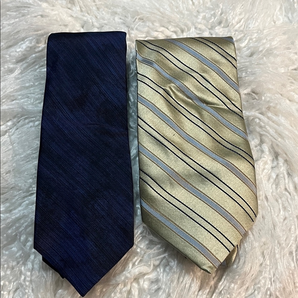 Calvin Klein Navy and Gold Striped Silk Ties
